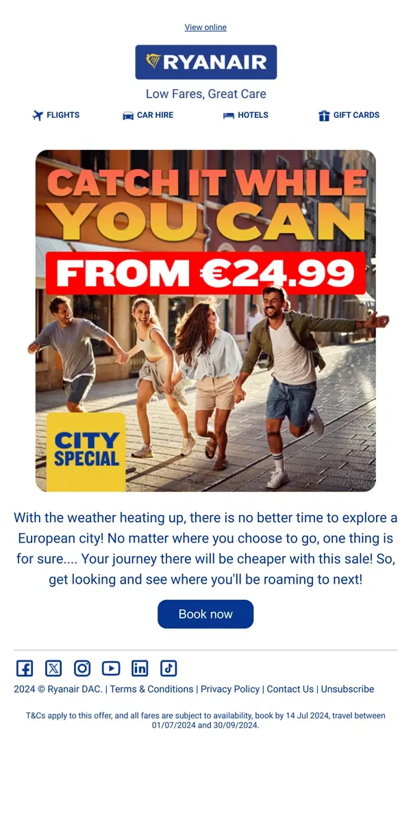 Email from Ryanair. Summer in the city…