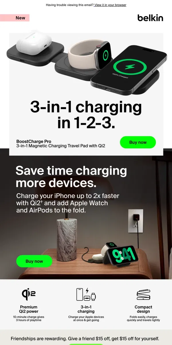 Email from Belkin. Travel Smart: Meet Your New 3-in-1 Foldable Charger ⚡️