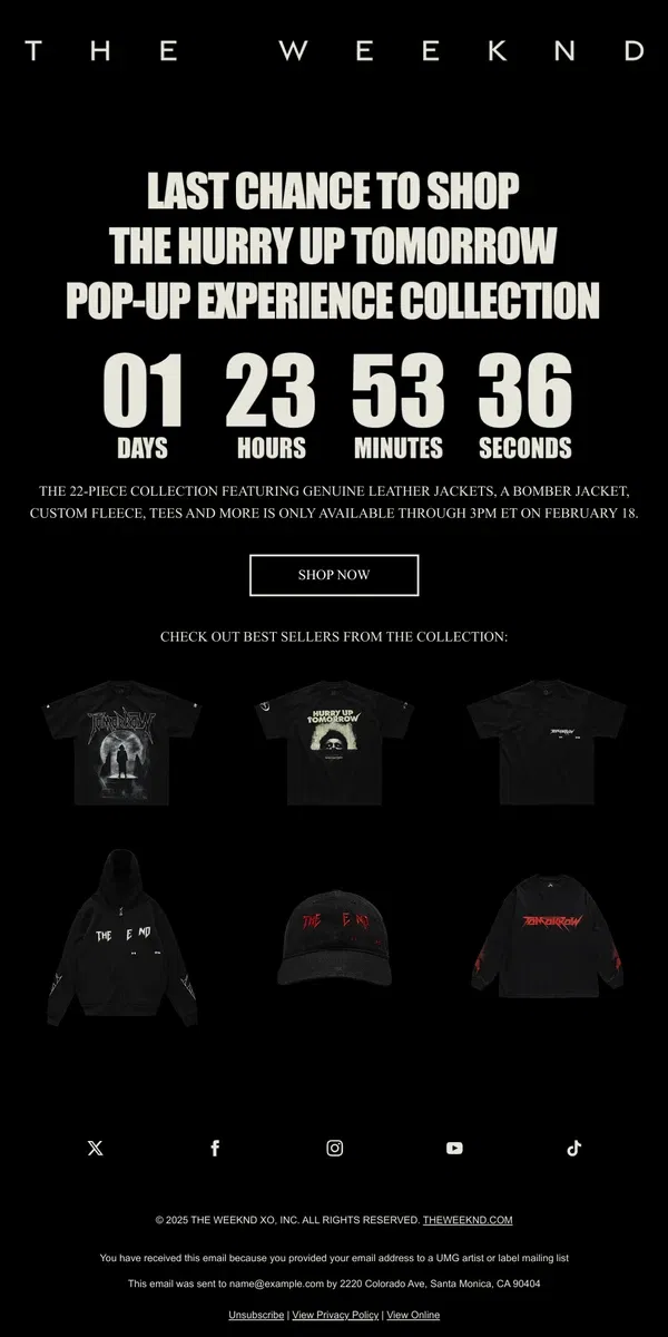 Email from The Weeknd. 48 HOURS LEFT TO SHOP