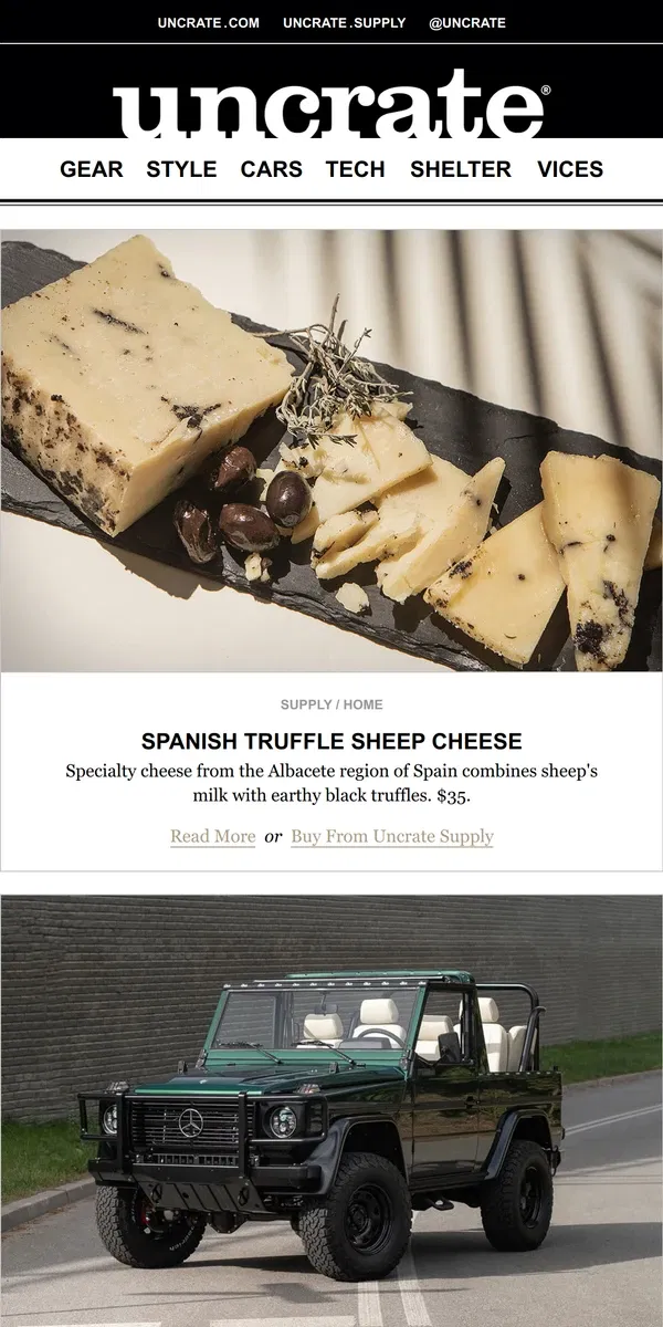 Email from Uncrate. Spanish Truffle Sheep Cheese & more