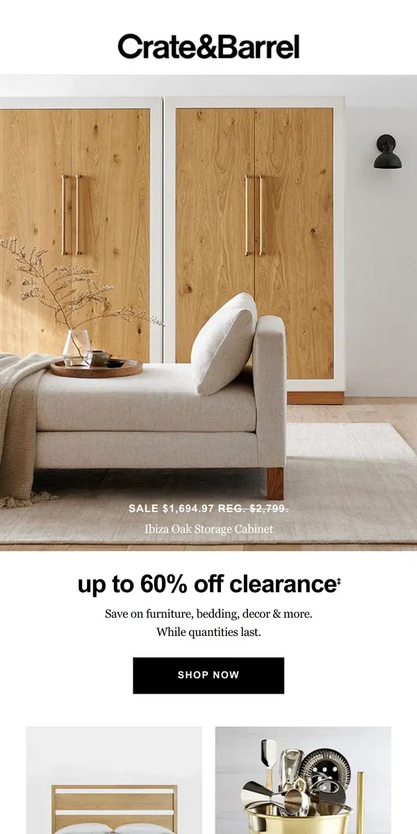 Email from Crate & Barrel. NEW MARKDOWNS | Shop up to 60% off →