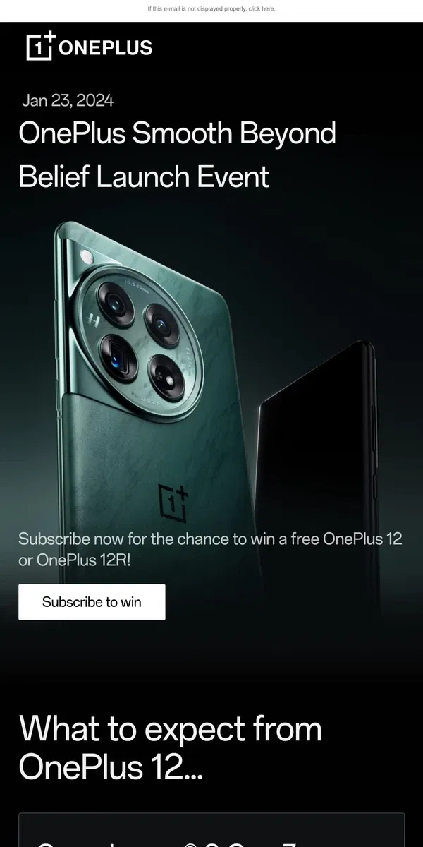 Email from OnePlus. A chance to win a free OnePlus 12 or more