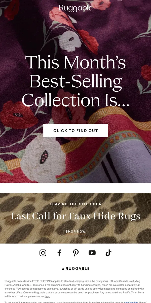 Email from Ruggable. Can you guess our best-selling collection?