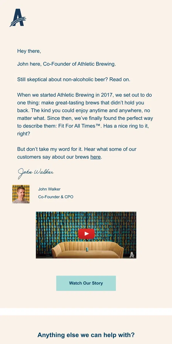 Email from Athletic Brewing Co. John at Athletic 👋 Still skeptical? Read on.