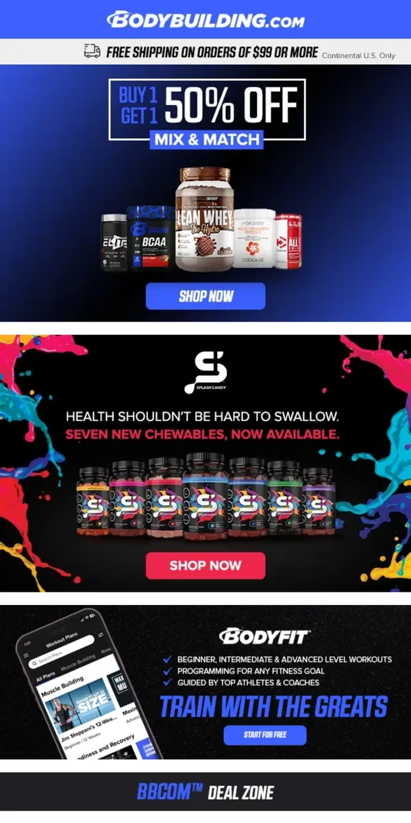 Email from Bodybuilding.com. 🚨 FINAL HOURS! BOGO 50% Off Mix & Match! 🚨