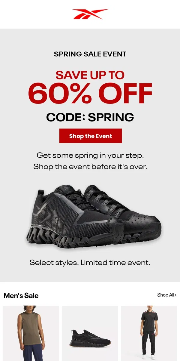 Email from Reebok. SPRING SALE 🌸