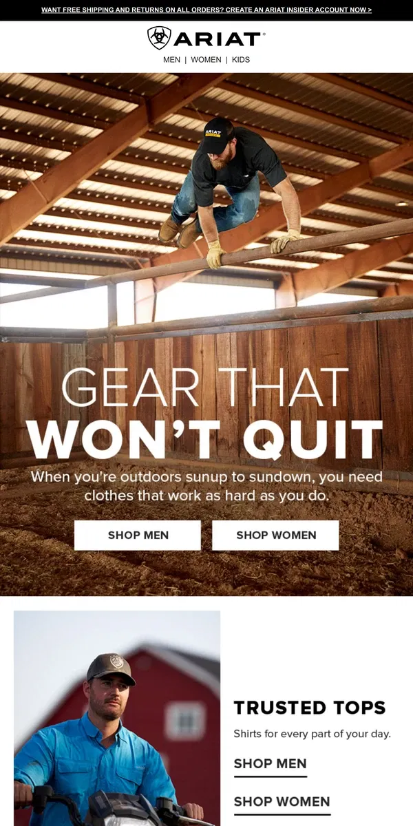 Email from Ariat. Gear That Can Stand Up to Hard Wear