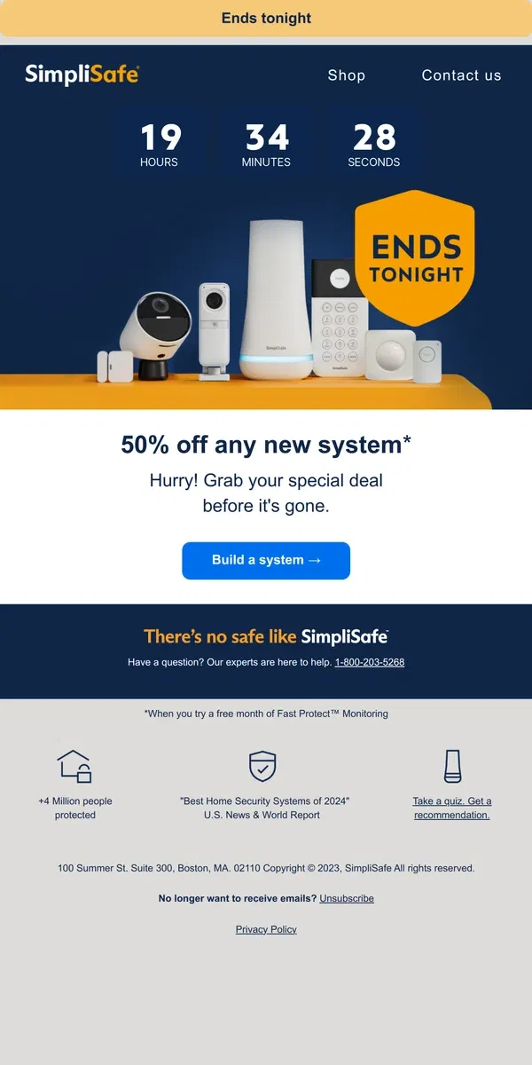 Email from SimpliSafe. Attention: your huge discount ends at midnight