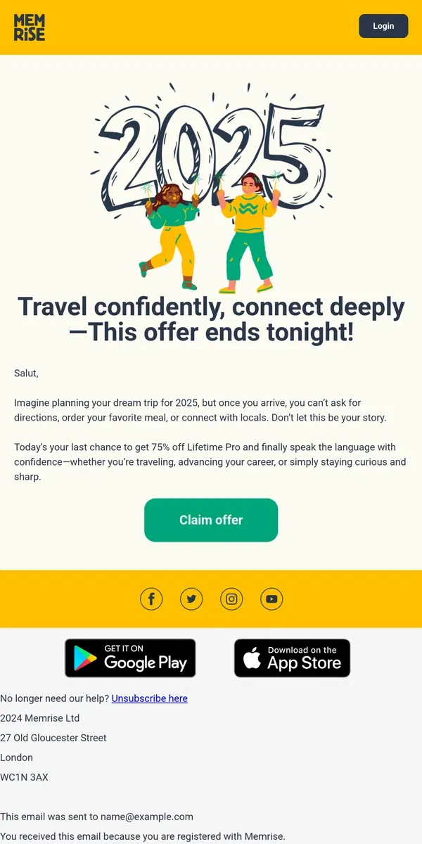 Email from Memrise. ⏰ Hurry! 75% off Lifetime Pro ends at midnight!