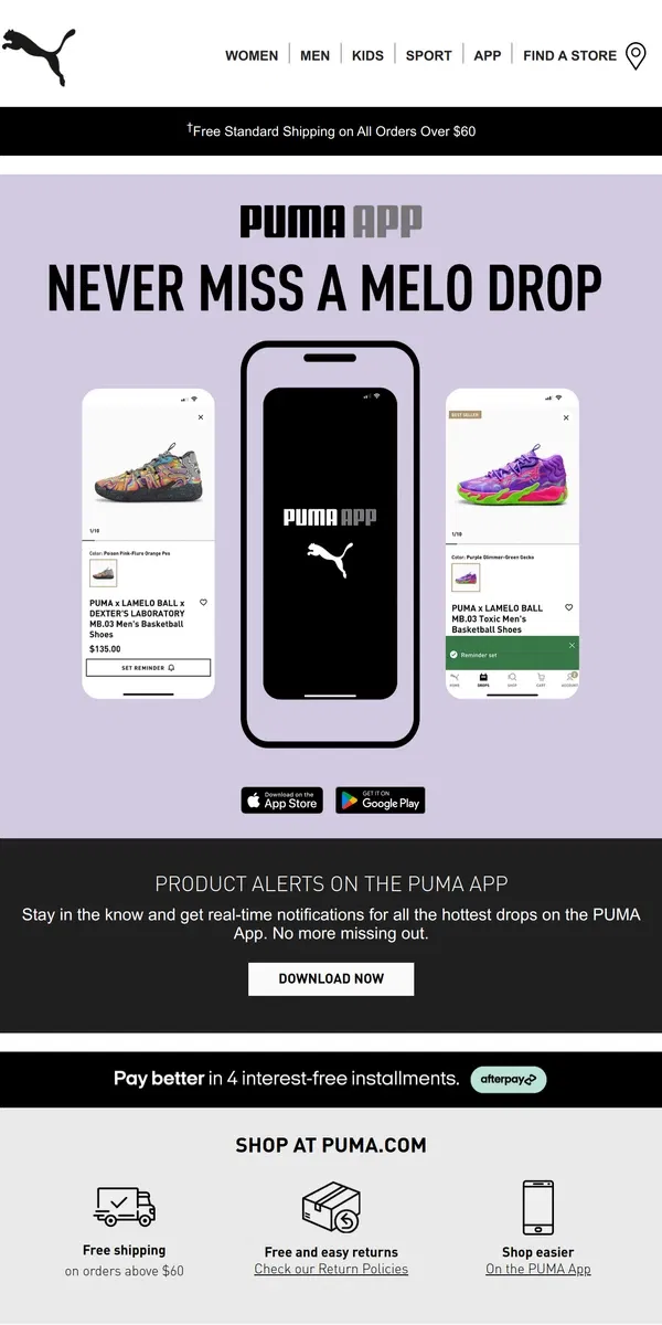 Email from Puma. Stay In The Know With Melo