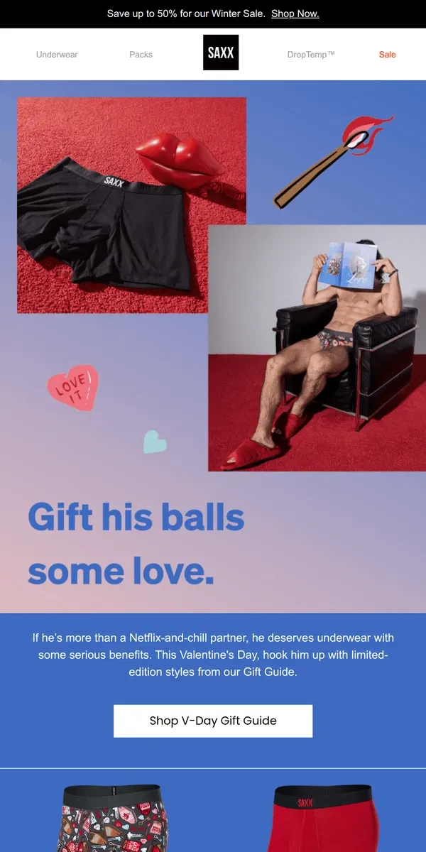 Email from SAXX Underwear. The Valentine’s Day Gift Guide is here