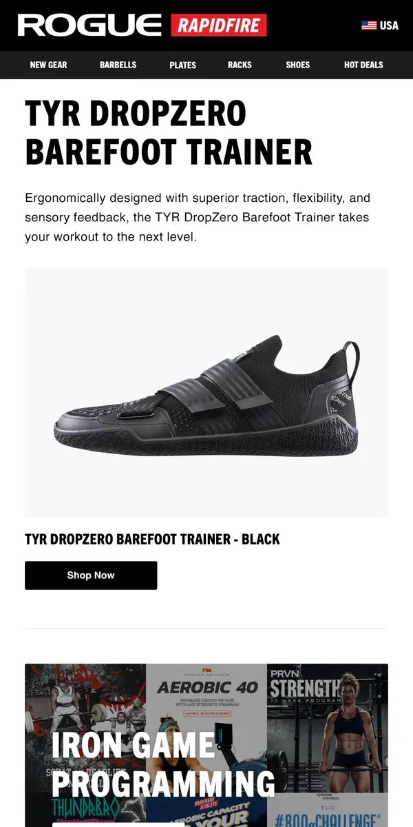 Email from Rogue Fitness. Just Launched: TYR Dropzero Barefoot Trainer