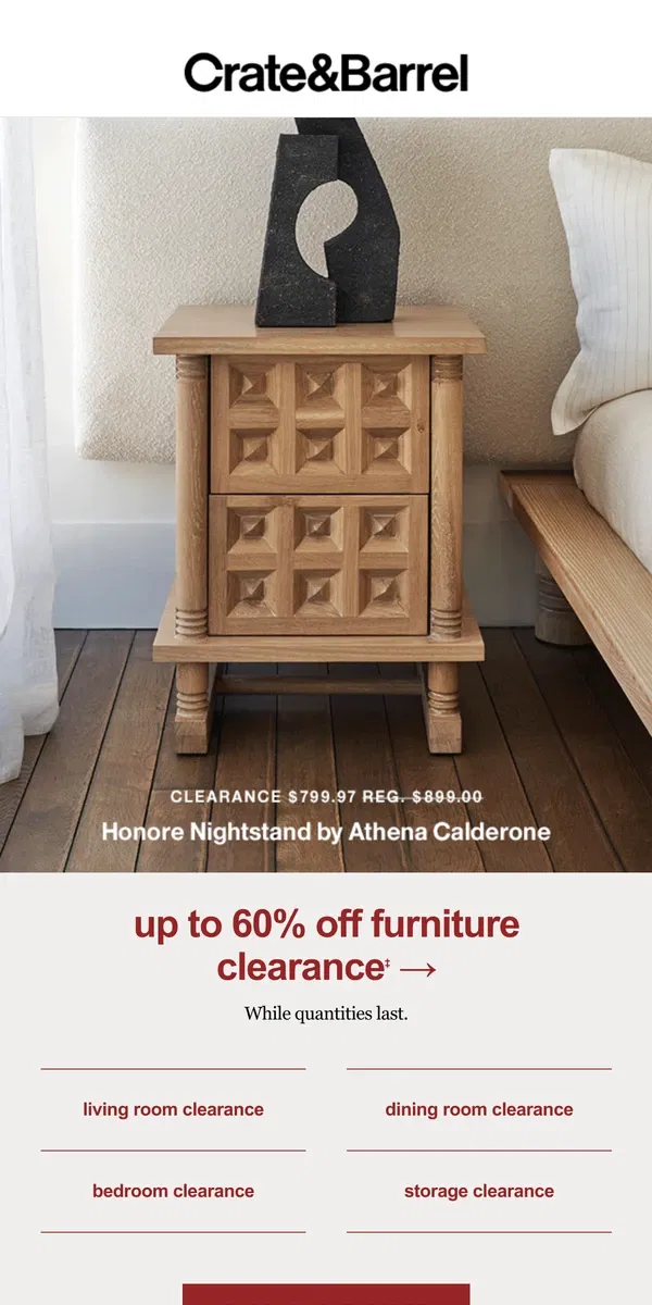 Email from Crate & Barrel. New markdowns & up to 60% off! These furniture deals are 🔥