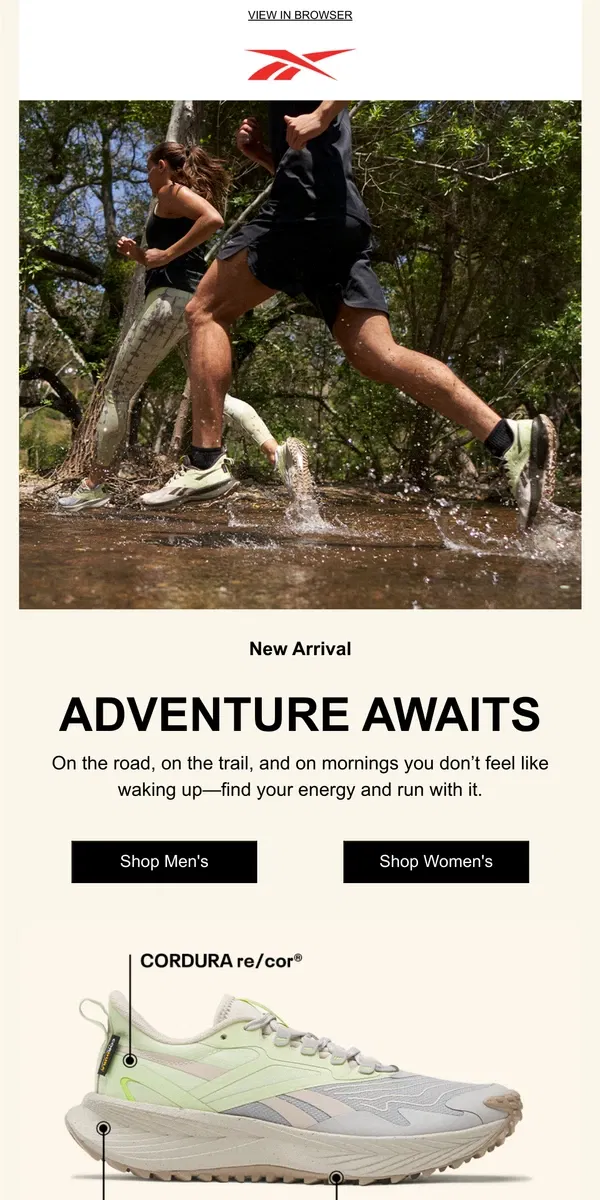 Email from Reebok. Just Dropped: Floatride Energy 5 Adventure