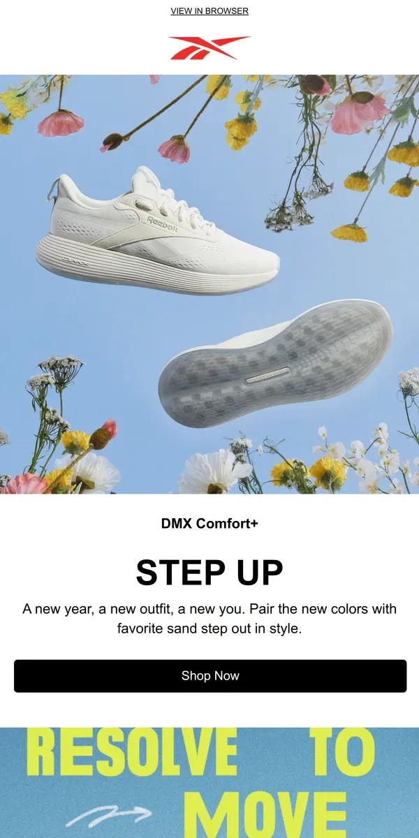 Email from Reebok. New color drop: DMX Comfort+