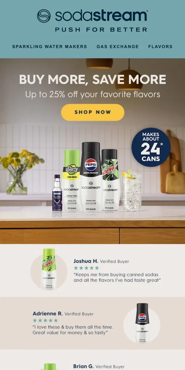 Email from SodaStream. Save Up to 25% on your favorite flavors🍹
