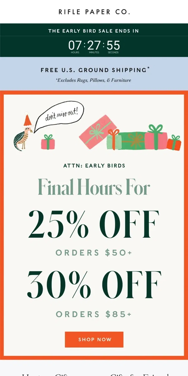 Email from Rifle Paper Co.. Final Hours! ⏰ Don't Miss 25% off $50 | 30% off $85+