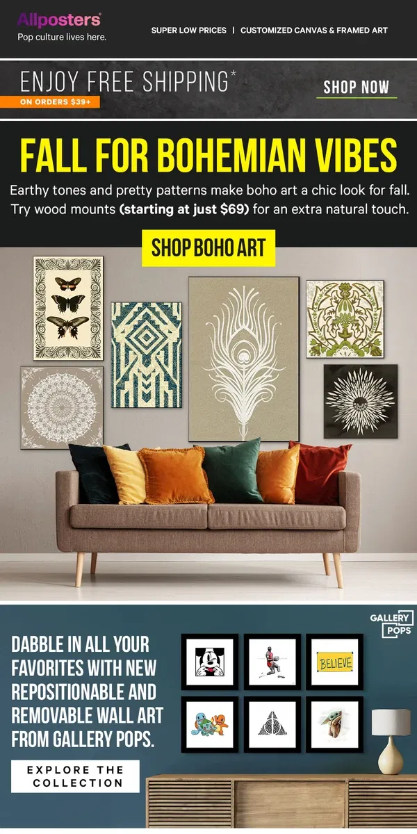 Email from AllPosters. Boho art is perfect for fall