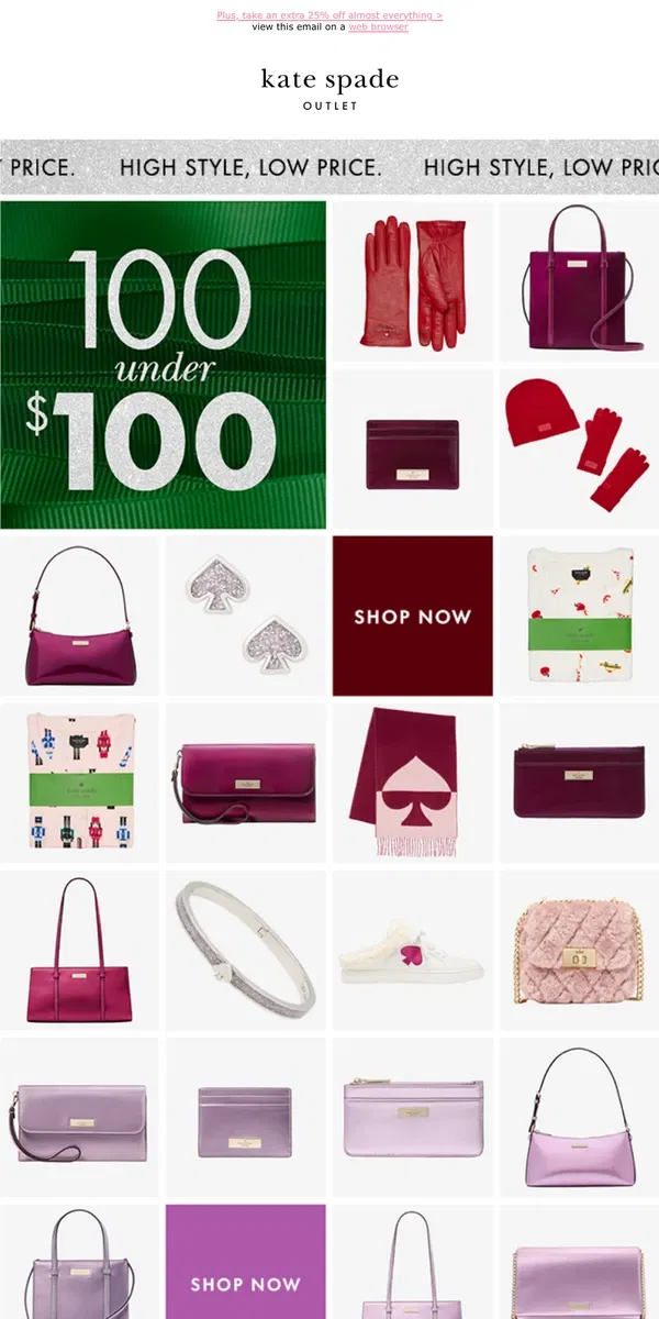 Email from Kate Spade. Just in: 100 gifts under $100!