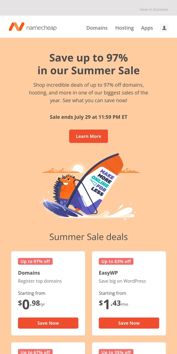 Email from Namecheap. Get up to a staggering 97% off web essentials