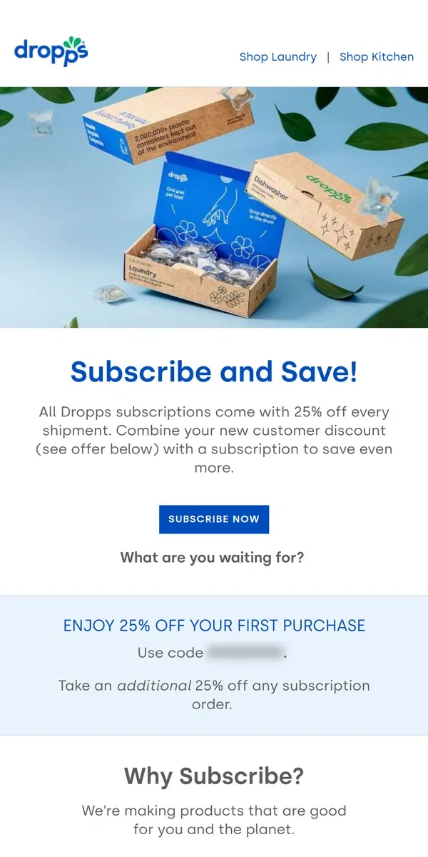 Email from Dropps. Lock in 25% off every shipment