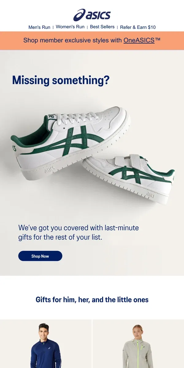 Email from ASICS. ⏰ Forgot a gift? We can help