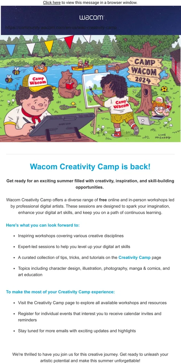 Email from Wacom. Check out What's Planned This Summer at Wacom's Creativity Camp