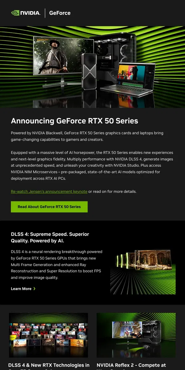 Email from NVIDIA. Announcing the GeForce RTX 50 Series, Powered by Blackwell and AI