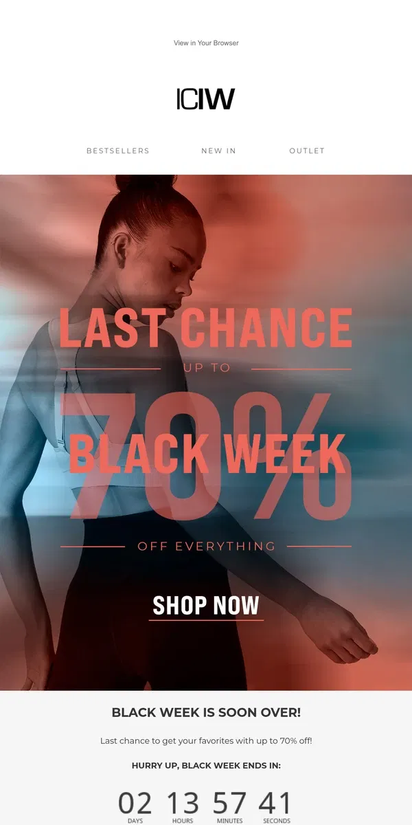 Email from ICIW Sportswear. BLACK WEEK ENDS SOON