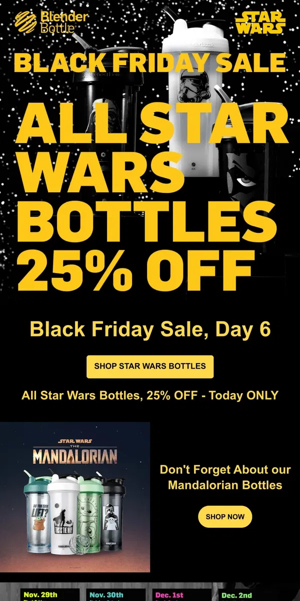 Email from BlenderBottle. BLACK FRIDAY SALE, Day 6