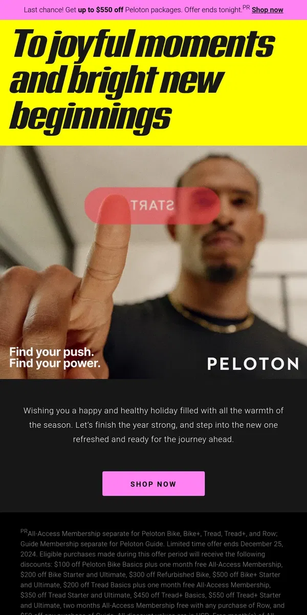 Email from Peloton. Happy Holidays from Peloton