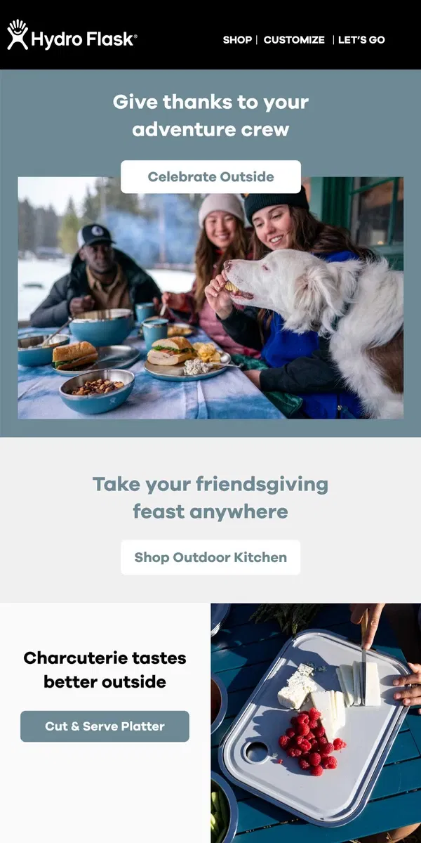 Email from Hydro Flask. Gear up for Friendsgiving