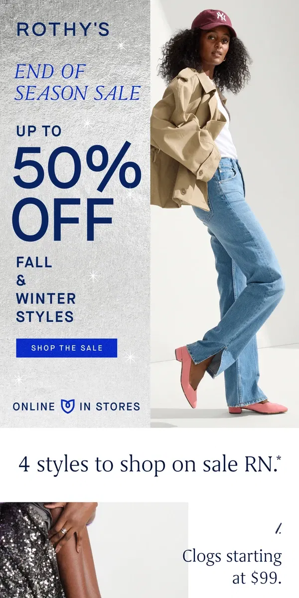 Email from Rothy's. 4 MUST-HAVE STYLES UP TO 50% OFF.