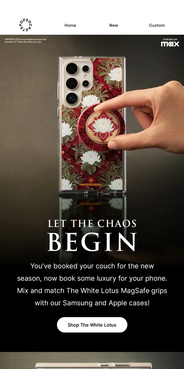 Email from PopSockets. The White Lotus season 3 is here 🥳