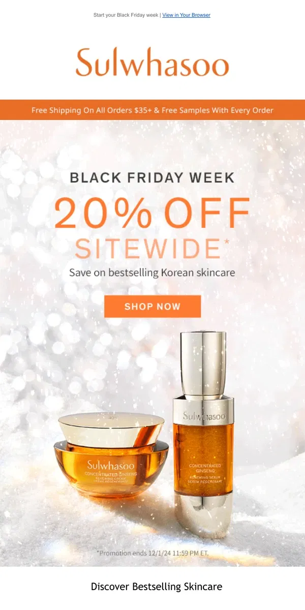 Email from Sulwhasoo. Every Formula is 20% Off