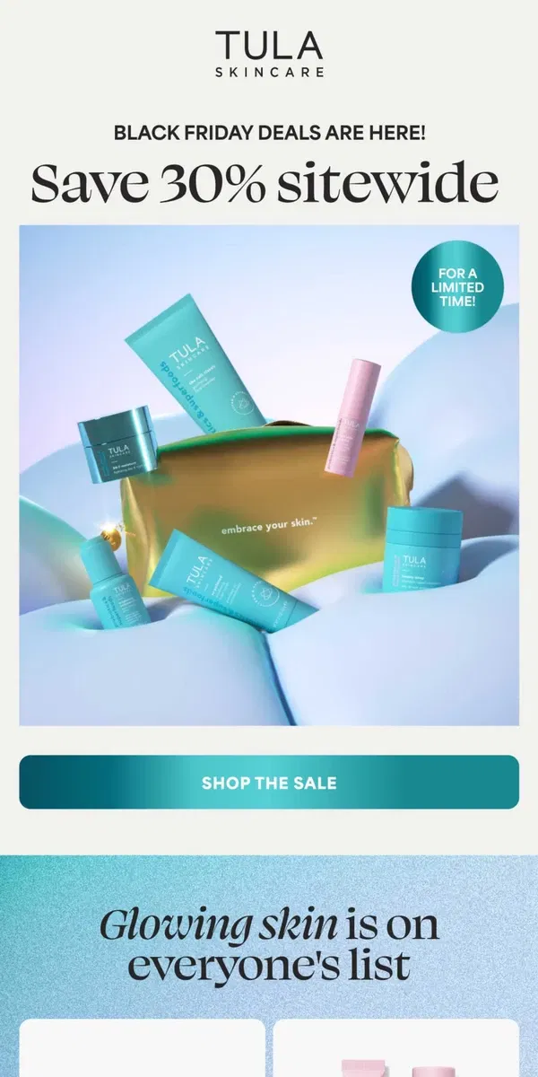 Email from TULA Skincare. Black Friday deals are ON