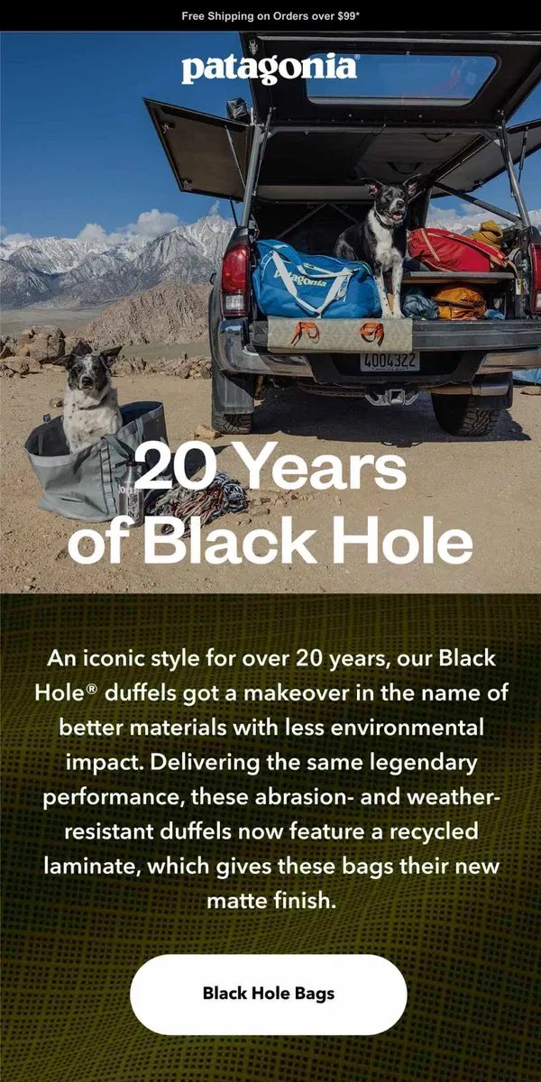 Email from Patagonia. New Black Hole duffels made better