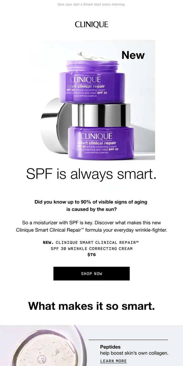 Email from Clinique. New with SPF. Your everyday wrinkle-fighter.