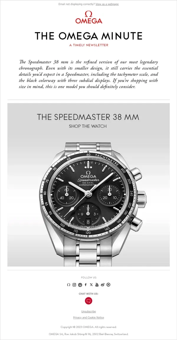 Email from OMEGA. Iconic Speedmaster. Smaller Size.