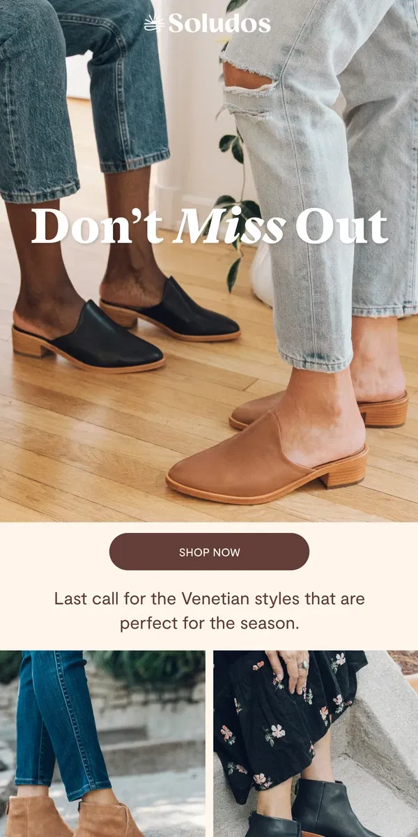 Email from Soludos. Last Chance on our Boots & Mules!