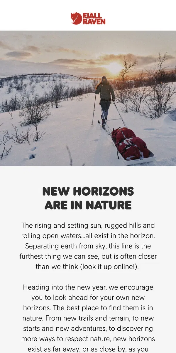 Email from Fjällräven. New horizons are in nature