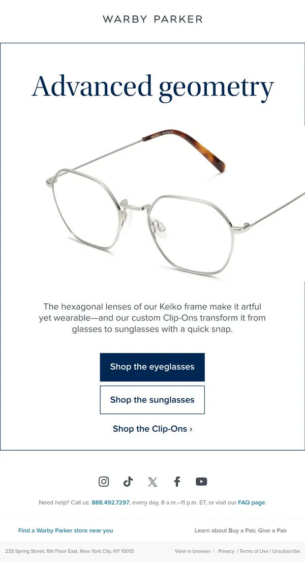 Email from Warby Parker. This lens shape is rare