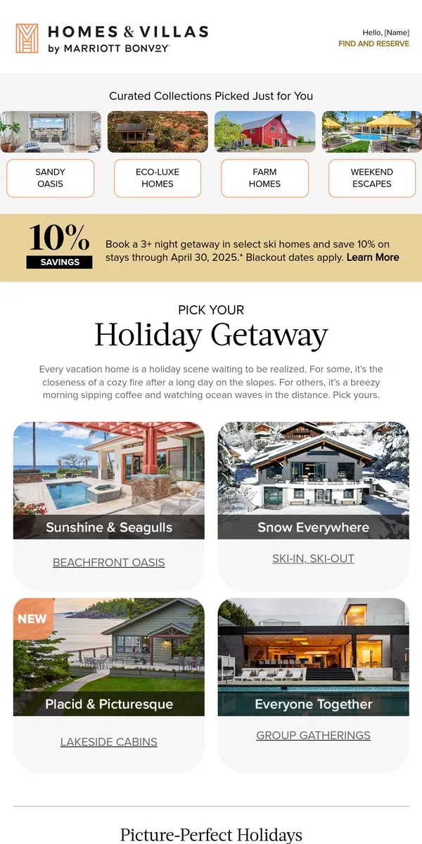 Email from Marriott Bonvoy. Homes that say, “your kind of holiday”