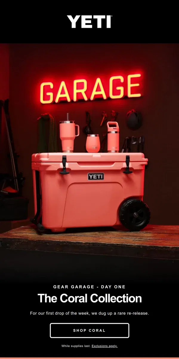 Email from YETI. The Gear Garage Is Open