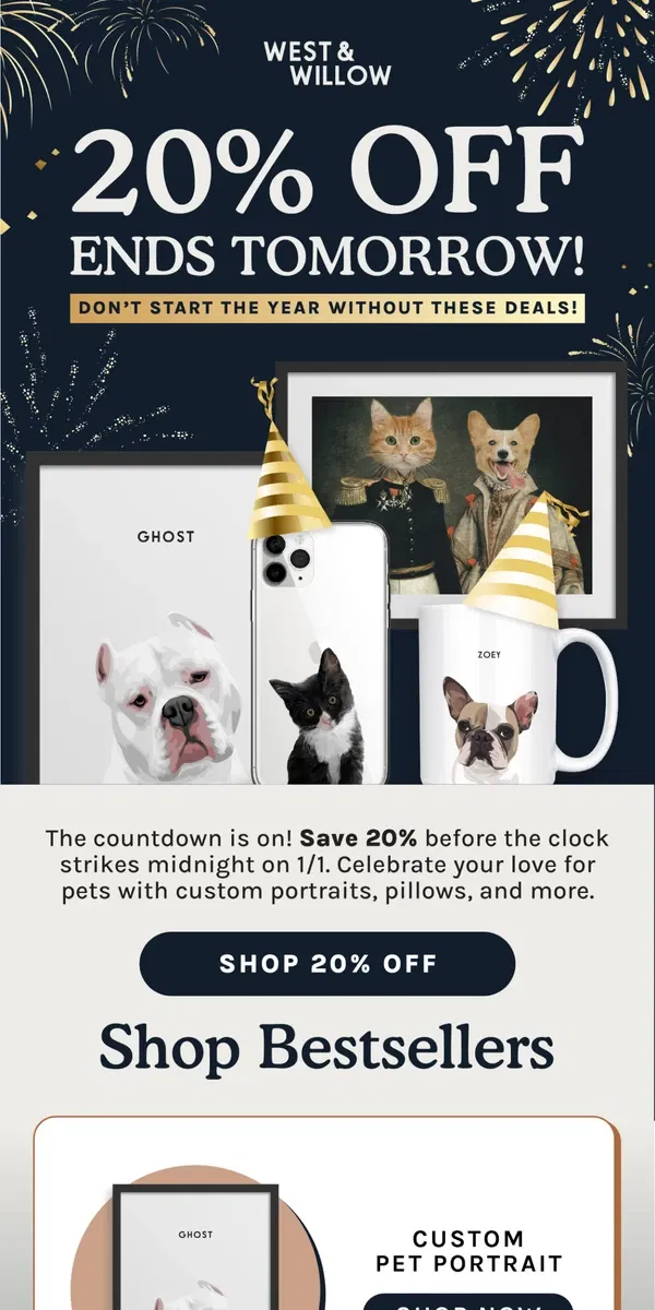 Email from West & Willow. Ring in the New Year with 20% OFF! 🍾