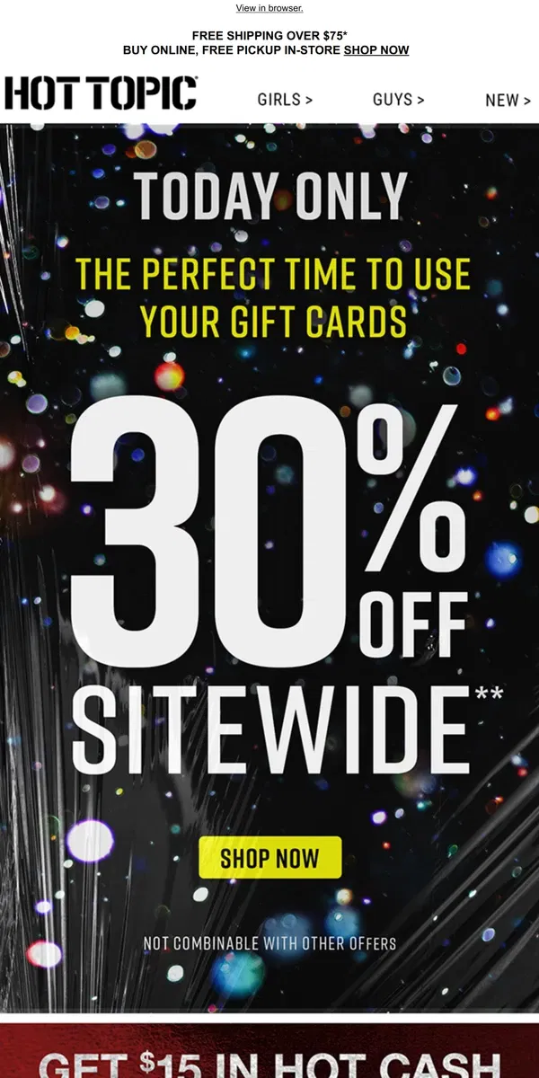 Email from Hot Topic. ⚡ Flash Sale ⚡ 30% off is all yours.