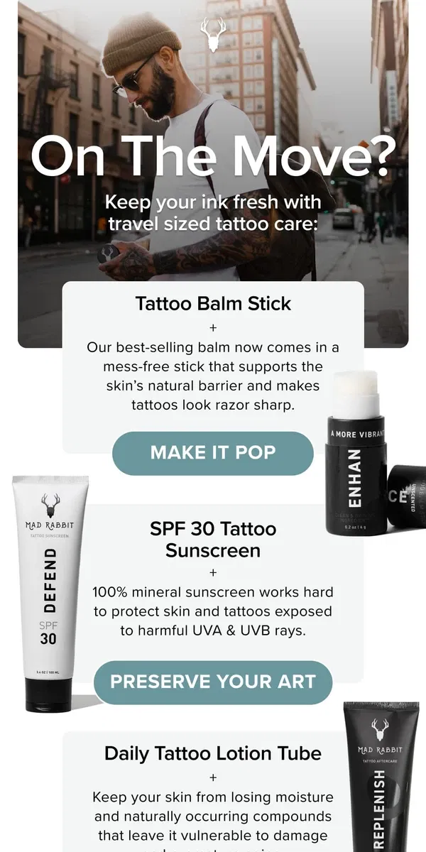 Email from Mad Rabbit. TSA-Friendly Tattoo Care