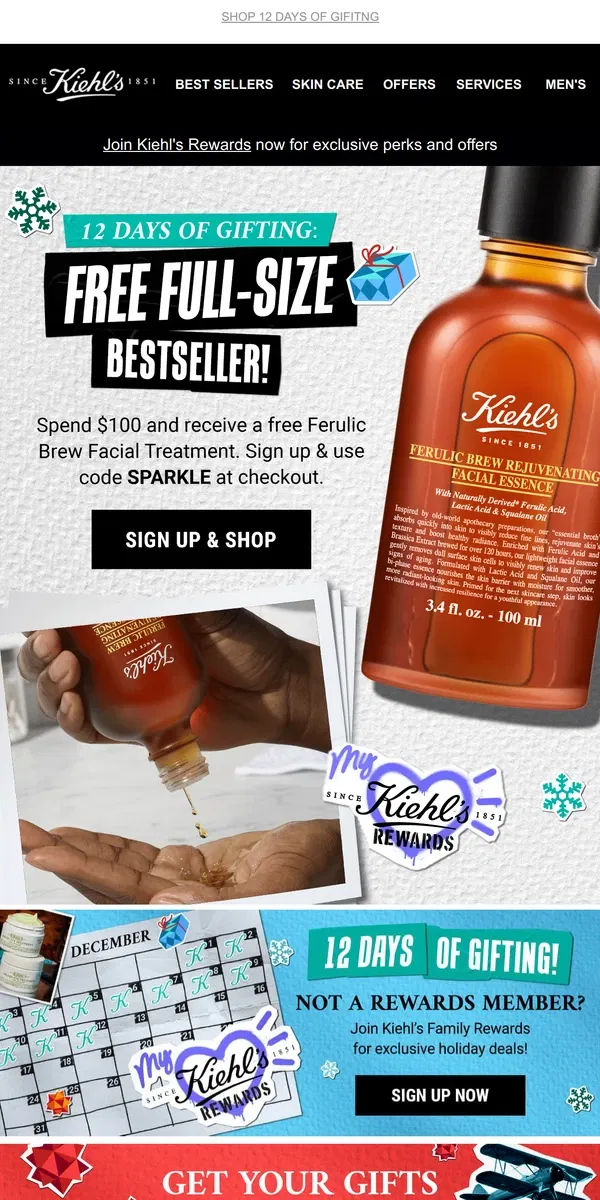 Email from Kiehl's. 12 Days of Gifting: FREE Full-Size Bestseller!