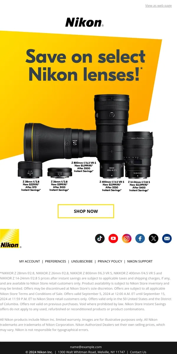 Email from Nikon. Enjoy the lens savings