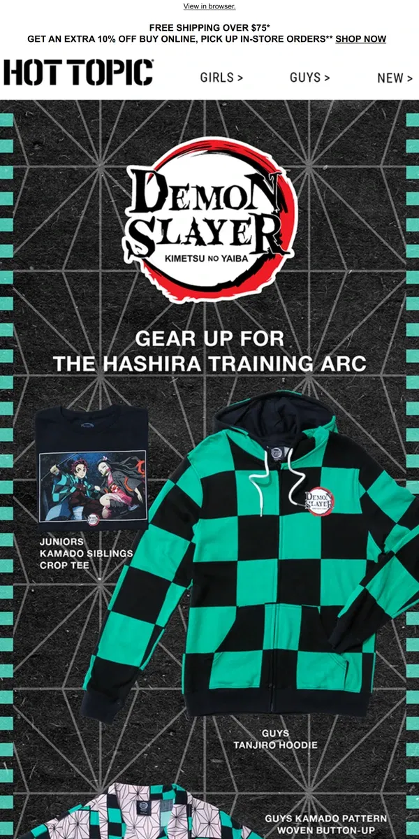 Email from Hot Topic. Ready for Demon Slayer's Hashira Training Arc? 🗡️